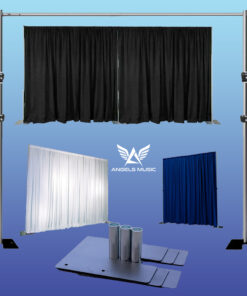 Backdrop Pipe and Drape Rent backdrop, pipe, and drape setups in Los Angeles for indoor and outdoor events. Available in any height with white or black drapes, these are perfect for weddings, corporate events, and parties. 8-14ft upright poles, bases, extendable poles. The Backdrop or drapes can be white, black, silver, Blue or gold.