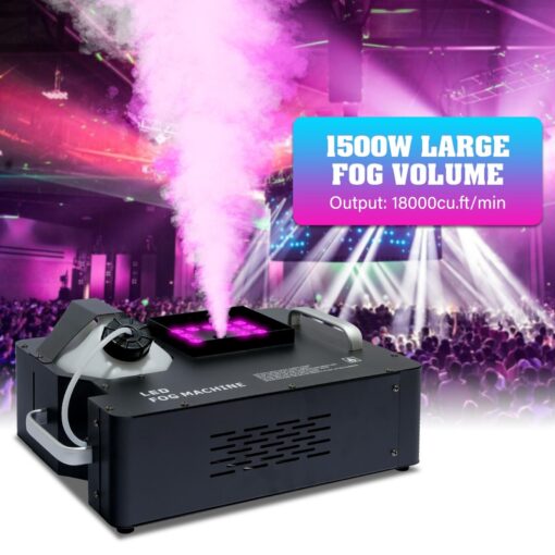 Vertical Fog Machine, 1500W RGB LED vertical Fog Machine, DMX vertical Smoke Machine, vertical Fogger for Stage, DJ fog with led Light